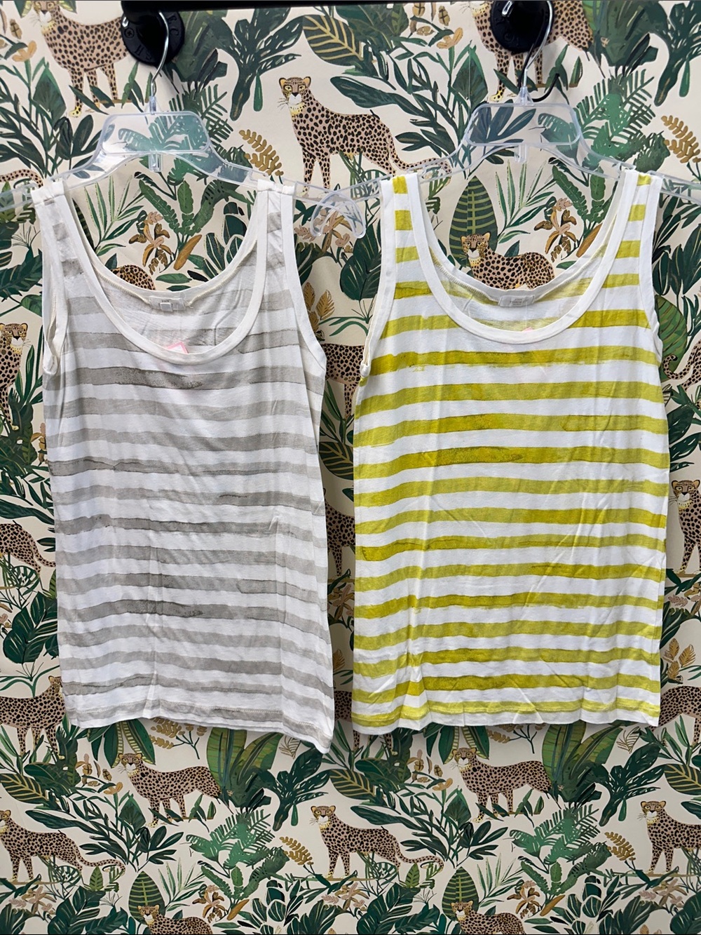 J. Crew tissue T S Women’s Striped Tank Top - White & Gray / White & Yellow